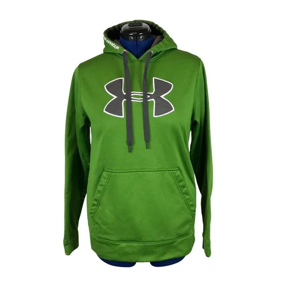 Under Armour Big Logo Hoodie Mens M Green Gray Loose Pullover Sweatshirt